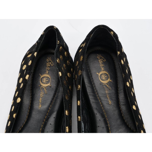 Born Crown Ballet Flats Womens 6 Black Suede Gold Spotted Round Toe Slip On Shoe - Picture 8 of 12